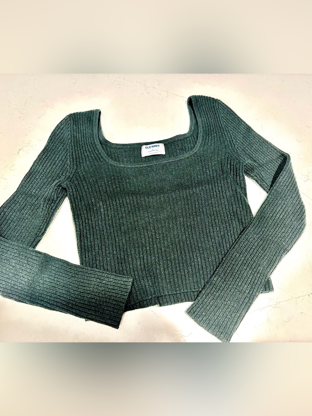 Old Navy Dark Green Ribbed Off-the-Shoulder Sweater Top Size XS